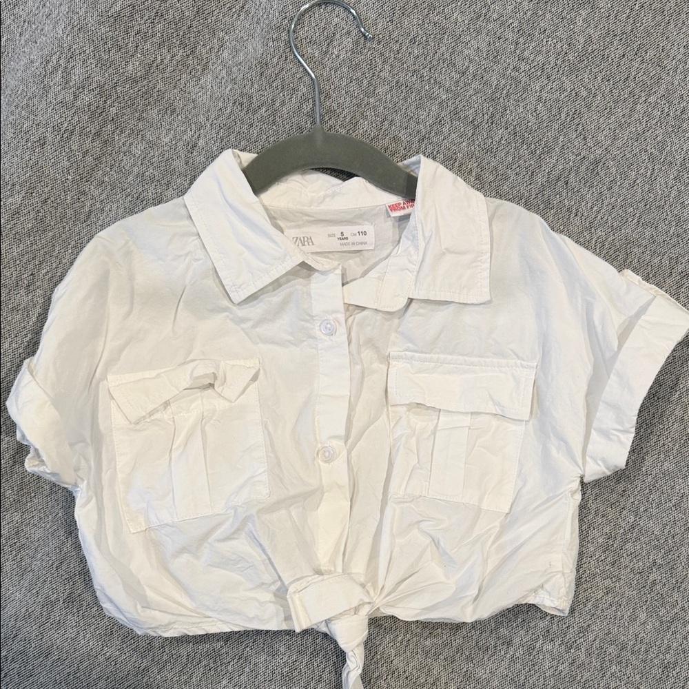 Zara Kids White Cropped Button-Down Shirt - 5T